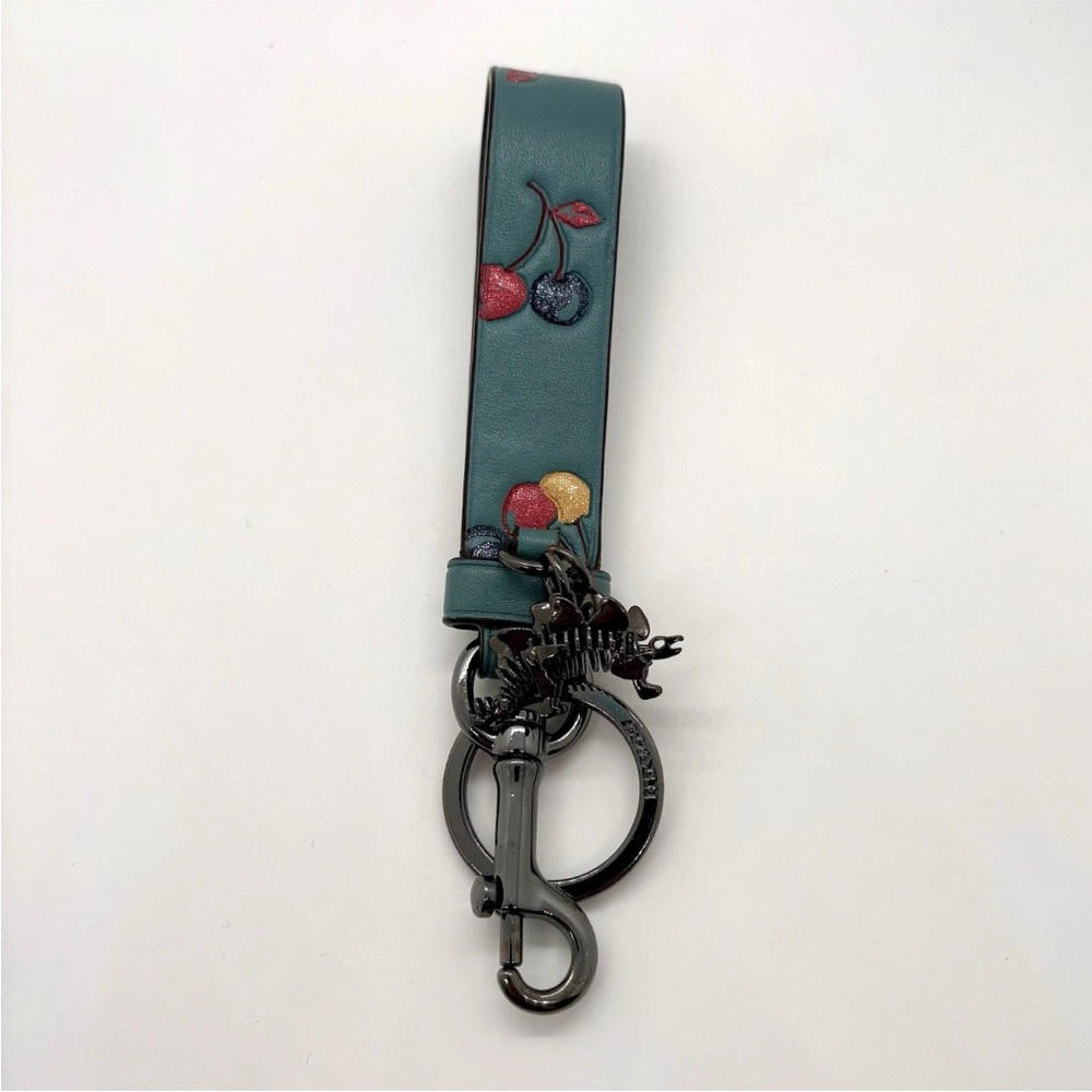 Coach Charm Loop Leather Keychain Bag Charm Cherry Steggy Blue NWOT
